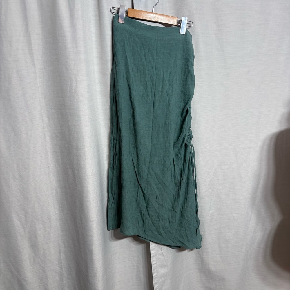 Sage Green Ruched Mini / Maxi Skirt Boho‎ Minimalist Indie XS Sheer Bottom